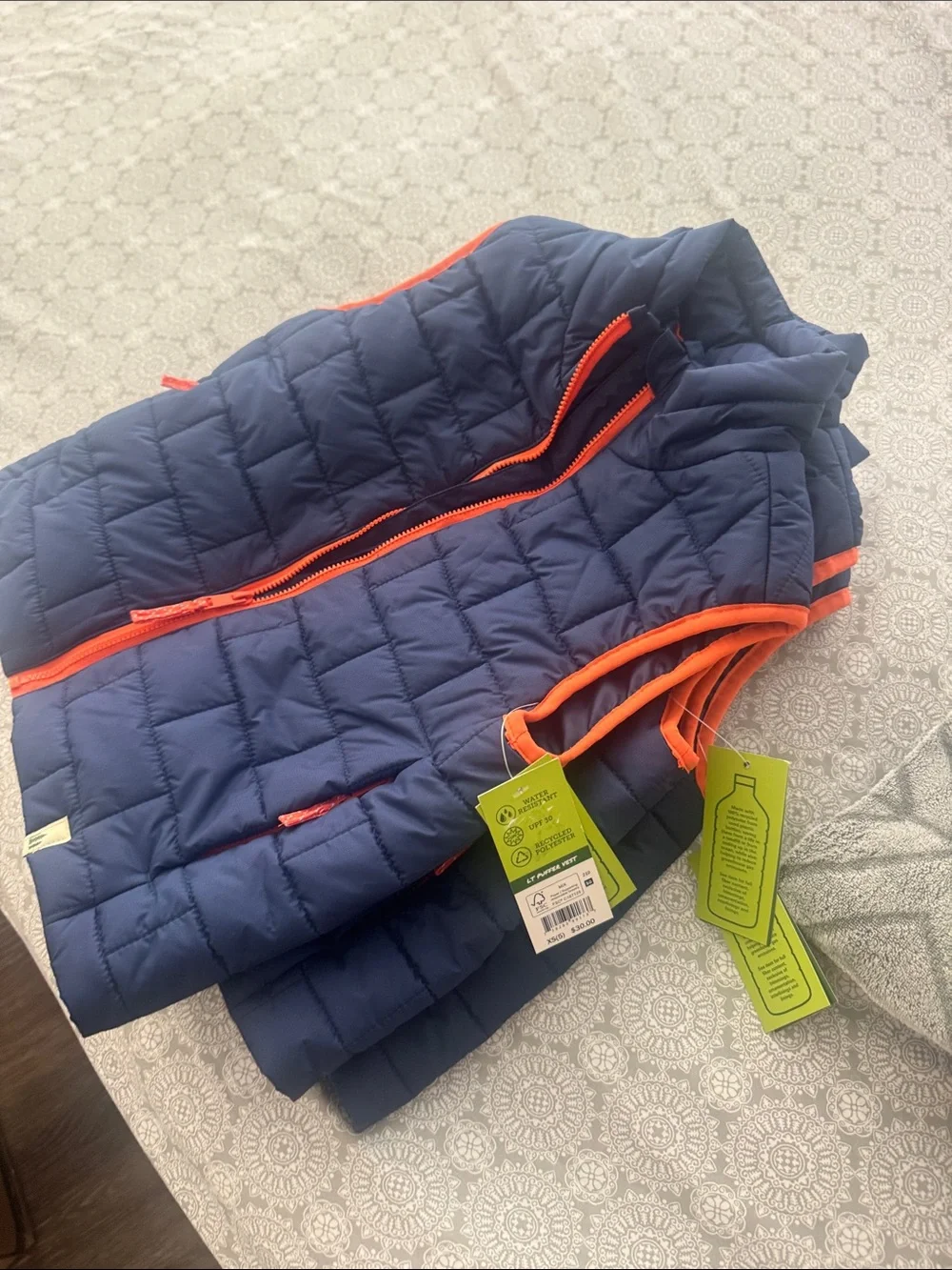 Lake & Trail Kids Lightweight Quilted Vest in Blue with Orange Trim